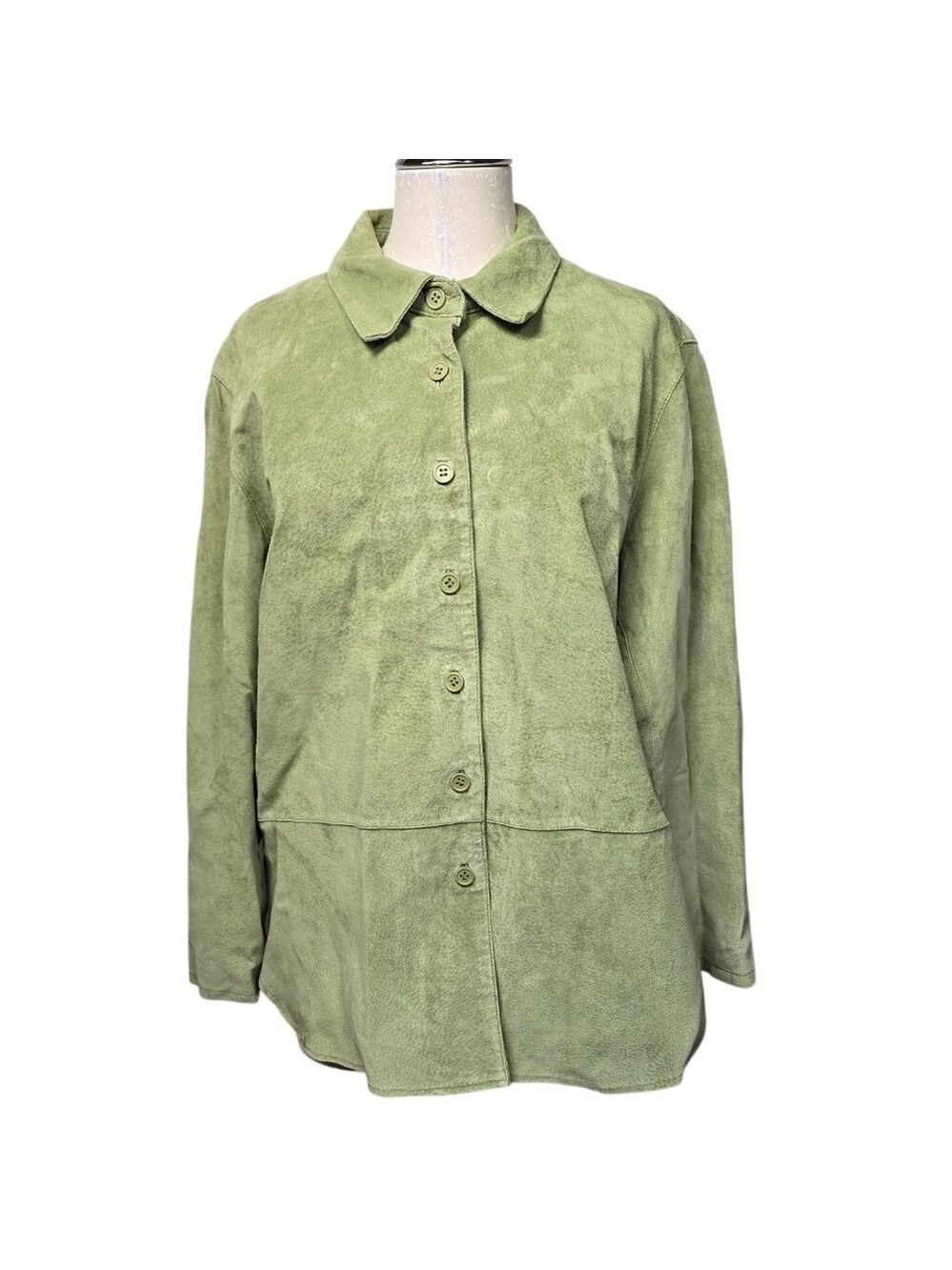 Coldwater Creek Green Leather Button Down Jacket Petite L